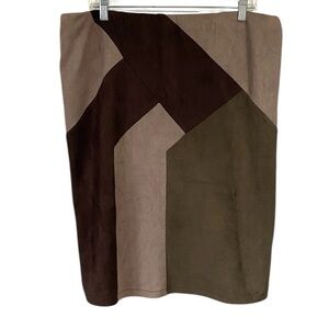 Alison Sheri Brown faux Suede patchwork knee length Skirt size XL